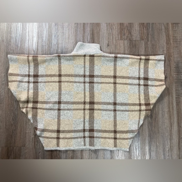 Note di Anita Plaid Poncho Sweater OS Merino Wool Cashmere Blend Mock Neck Gray - Picture 2 of 8